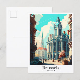 Brüssel Belgien Art Vintage Travel Illustration Postkarte