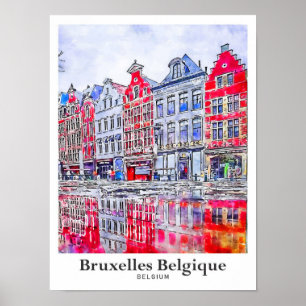 Brüssel Belgien Belgium Reise Wasserfarbe Poster