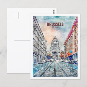Brüssel Belgien Berühmte Reise Wasserfarben Skizze Postkarte