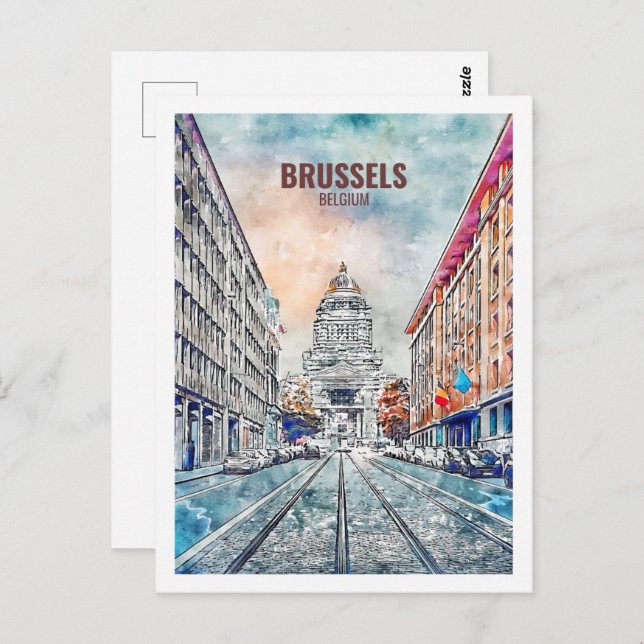 Brüssel Belgien Berühmte Wasserfarbskizze für Reis Postkarte (Vorne/Hinten)