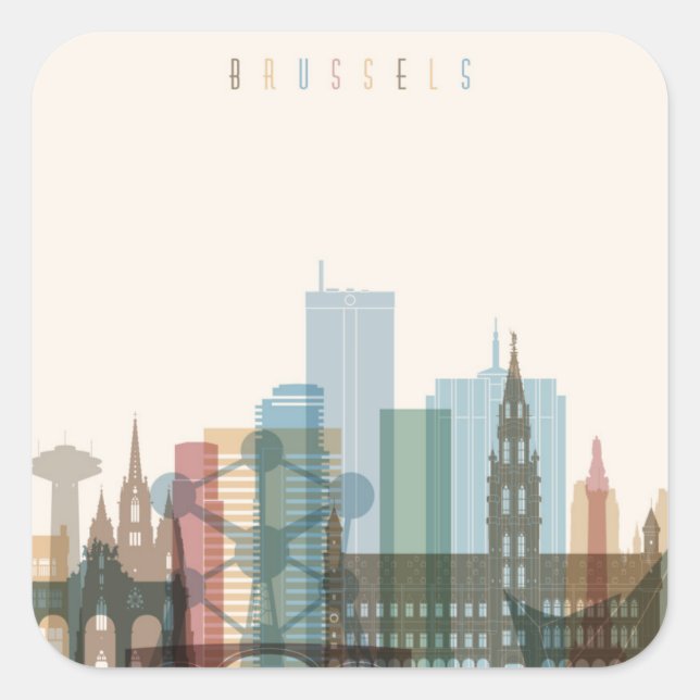 Brüssel, Belgien | City Skyline Quadratischer Aufkleber (Vorderseite)