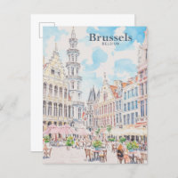Brüssel Belgien Gouache Paint Illustration Travel