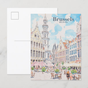 Brüssel Belgien Gouache Paint Illustration Travel Postkarte