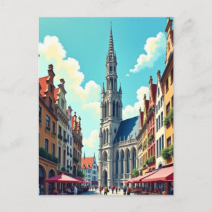 Brüssel Belgien Gouache Paint Illustration Travel Postkarte