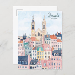 Brüssel Belgien Gouache Paint Illustration Travel Postkarte