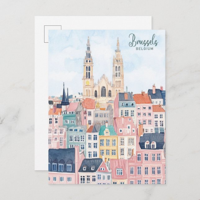 Brüssel Belgien Gouache Paint Illustration Travel Postkarte (Vorne/Hinten)
