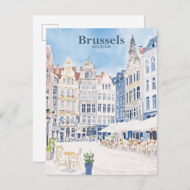 Brüssel Belgien Gouache Paint Illustration Travel Postkarte (Vorne/Hinten)