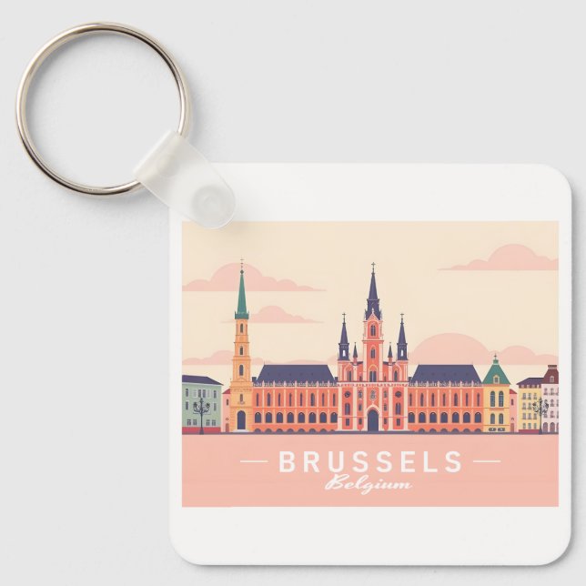 Brüssel Belgien Grand Place Pastel Travel Schlüsselanhänger (Vorderseite)