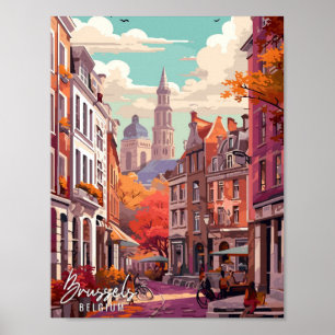 Brüssel Belgien Kunst Vintage Reise Illustration Poster