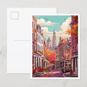 Brüssel Belgien Kunst Vintage Reise Illustration Postkarte