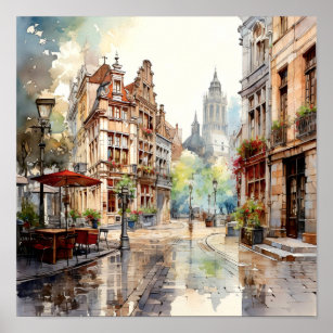 Brüssel Belgien Reisen Wasserfarben Kunst drucken Poster
