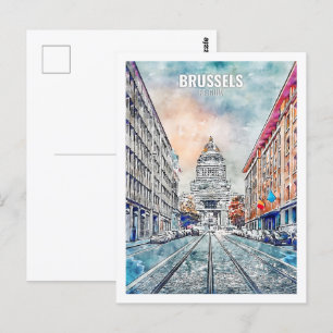 Brüssel Belgien Reiseort Wasserfarbe Postkarte