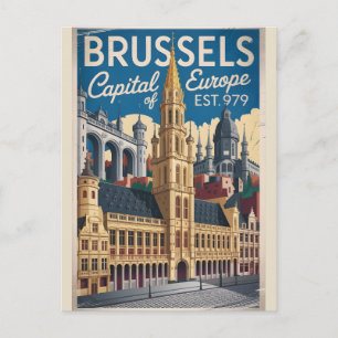 Brüssel Belgien Retro Skyline Stadtansicht Reise  Postkarte