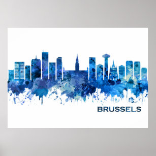 Brüssel Belgien Skyline Blue Poster
