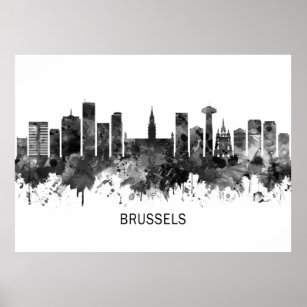 Brüssel Belgien Skyline BW Poster