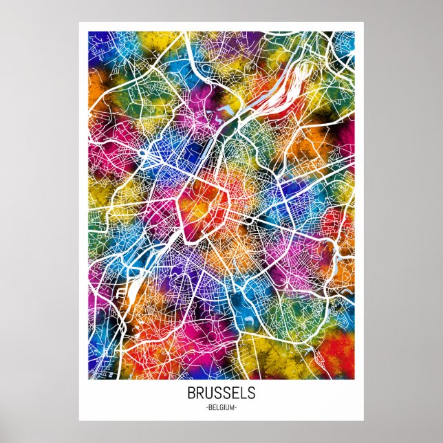 Brüssel - Belgien - Stadtkarte Poster (Vorne)