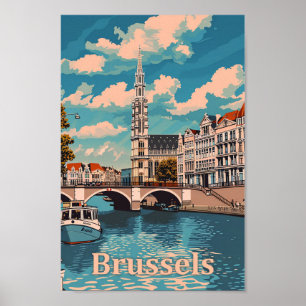Brüssel Belgien Vintag Retro Travel Illustration Poster