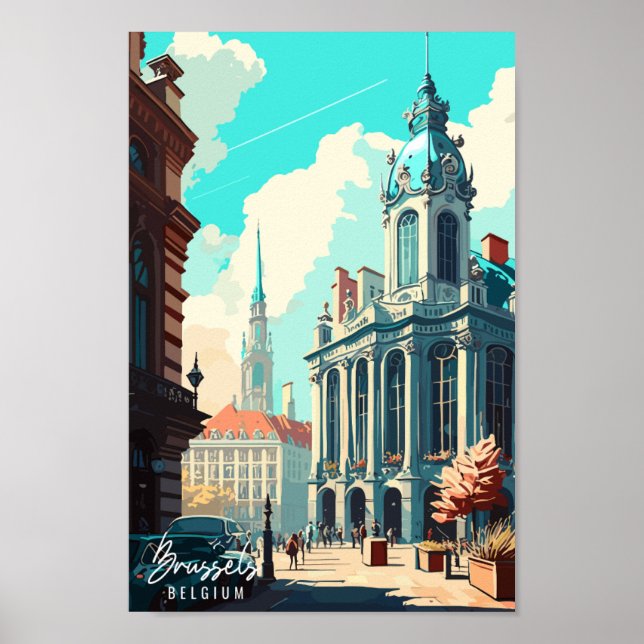 Brüssel Belgien Vintage Reise Illustration Poster (Vorne)
