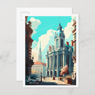 Brüssel Belgien Vintage Reise Illustration Postkarte