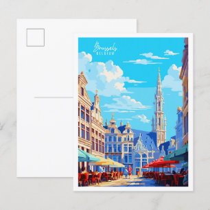 Brüssel Belgien Vintage Reise Illustration Postkarte