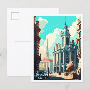 Brüssel Belgien Vintage-Reiseillustration Postkarte
