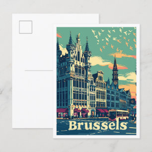 Brüssel Belgien Vintage Reiseillustration Postkarte