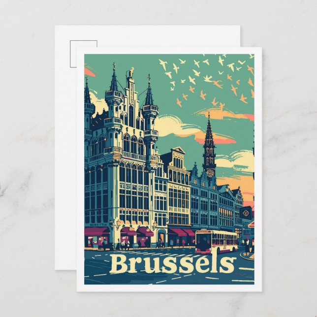 Brüssel Belgien Vintage Travel Illustration Postkarte (Vorne/Hinten)