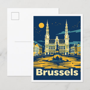 Brüssel Belgien Vintage Travel Illustration Postkarte