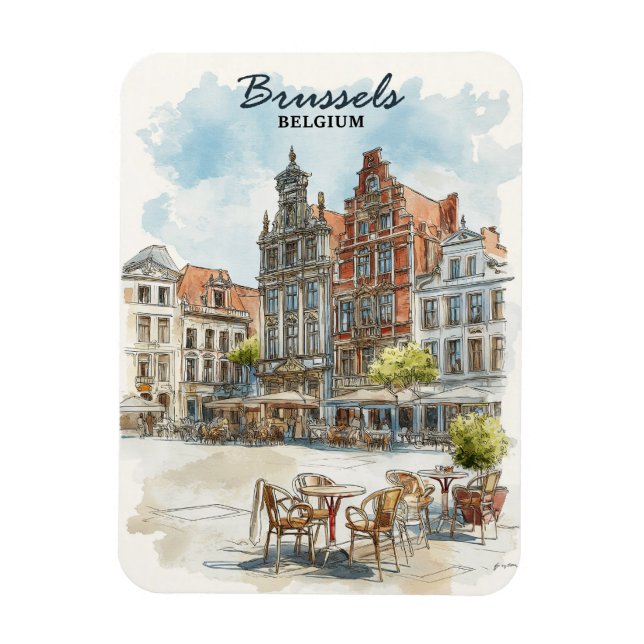 Brüssel Belgien - Vintages Wasserfarbenbild Stadt Magnet (Vertikal)