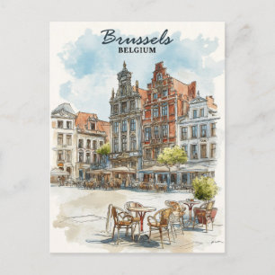 Brüssel Belgien - Vintages Wasserfarbenbild Stadt Postkarte