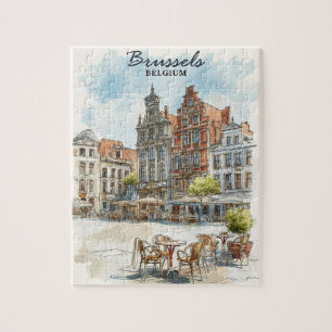 Brüssel Belgien - Vintages Wasserfarbenbild Stadt Puzzle