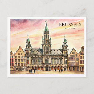 Brüssel Belgien Watercolor Grand Palace Feiertagspostkarte