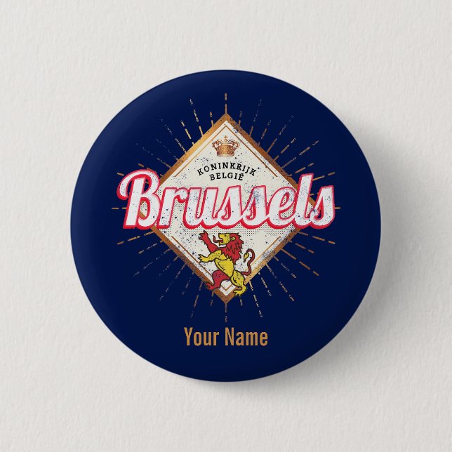Brüssel Europa Hauptstadt Belgien Retro Lion Vinta Button (Vorderseite)