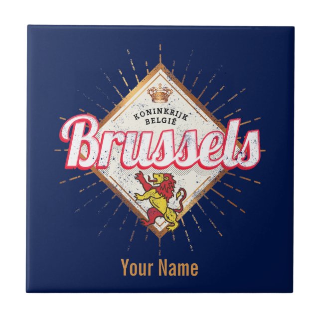 Brüssel Europa Hauptstadt Belgien Retro Lion Vinta Fliese (Vorderseite)