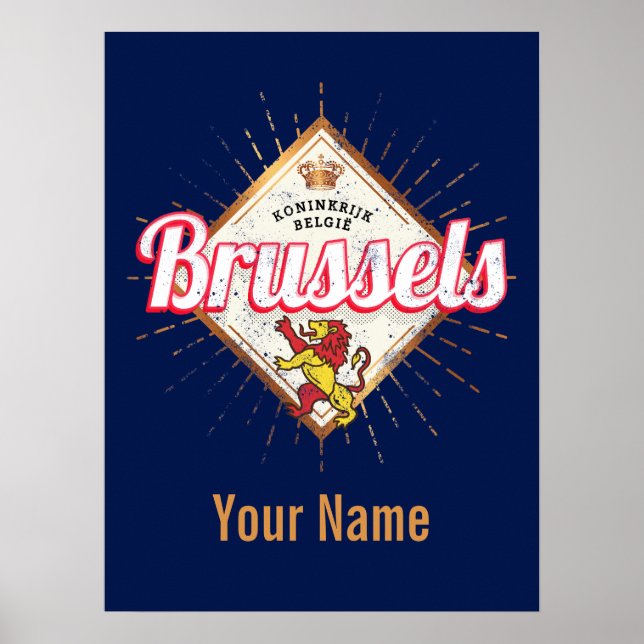 Brüssel Europa Hauptstadt Belgien Retro Lion Vinta Poster (Vorne)