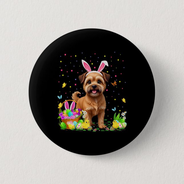 Brüssel Griffon Dog Easter Egg Hunt Bunny Ear Hap Button (Vorderseite)