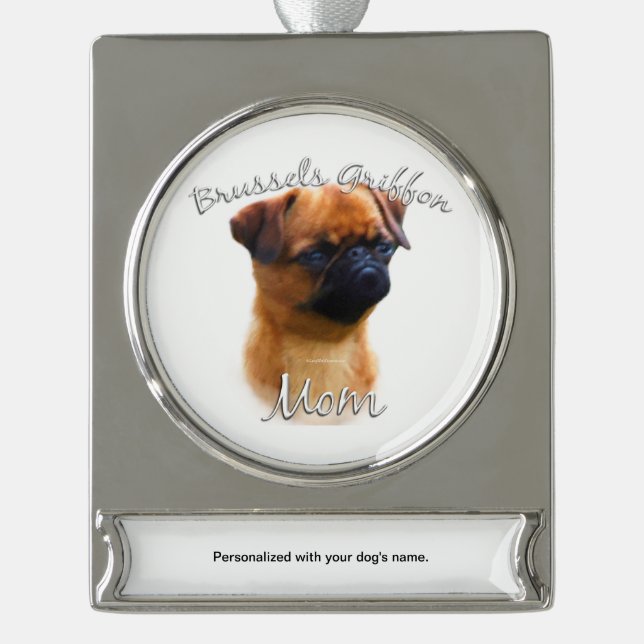 Brüssel Griffon Mama 2 Banner-Ornament Silber (Vorderseite)