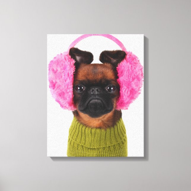 Brüssel Griffon mit rosa Earmuffs Leinwanddruck (Vorderseite)