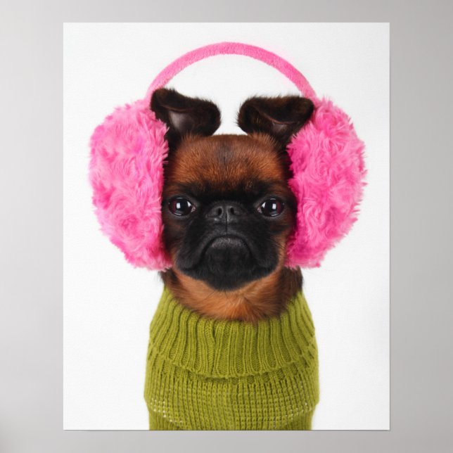 Brüssel Griffon mit rosa Earmuffs Poster (Vorne)