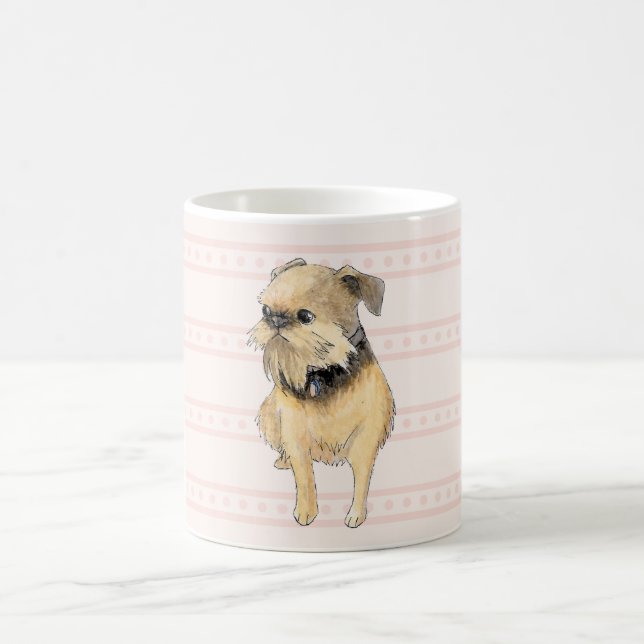 Brüssel Griffon Sitting Watercolor in Pink Tasse (Mittel)