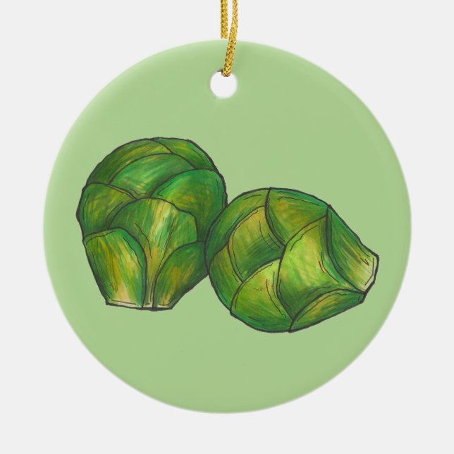 Brüssel Sprouts Grüner Gemüsegarten Keramik Ornament (Vorne)
