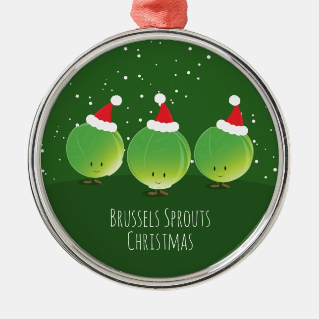 Brüssel Sprouts Weihnachtsmannmütze Weihnachten Ornament Aus Metall (Vorne)