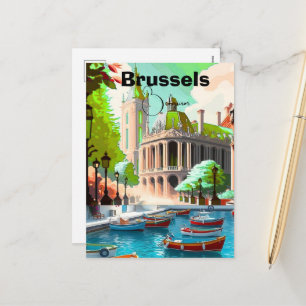 Brüssel Travel Art Postkarte, Belgien Travel Art,  Feiertagspostkarte
