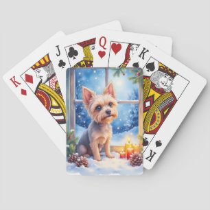 Brüsseler Griffon Frostiertes Fenster Weihnachtsku Spielkarten