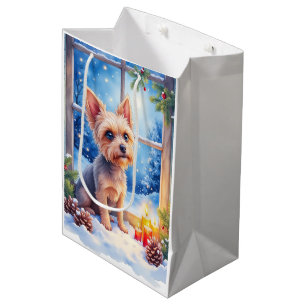 Brüsseler Griffon Frostiges Fenster Weihnachtskuns Mittlere Geschenktüte