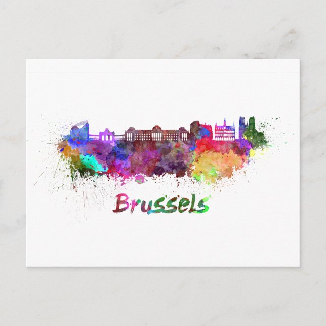 Brüsseler Skyline in Aquarellfarben Postkarte (Vorderseite)