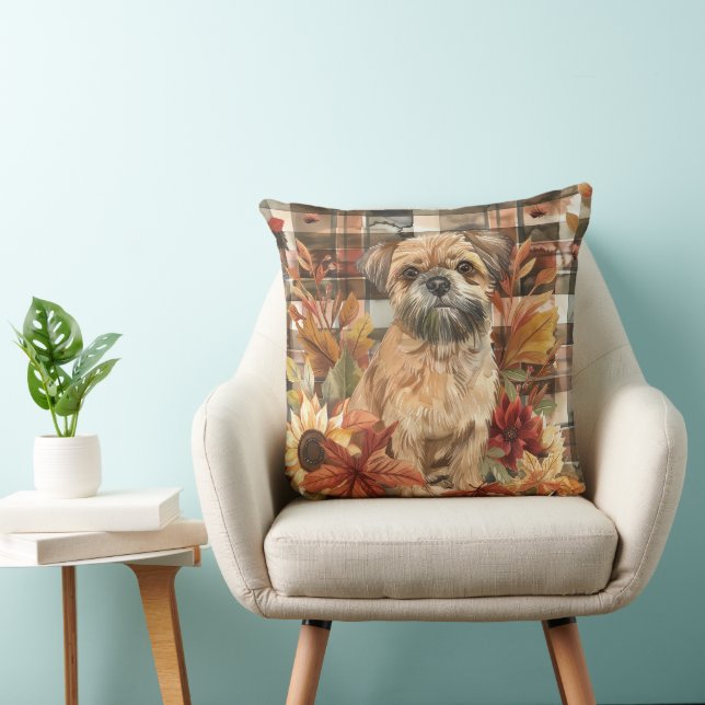 Brussels Griffon Dog Fall Watercolor Blume Kissen (Stuhl )