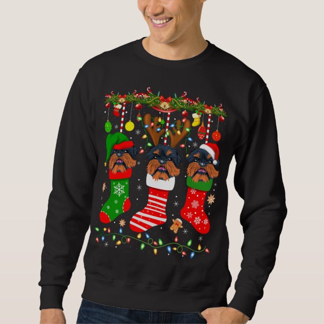 Brussels Griffon Dog in Christmas Socks Lights Xma Sweatshirt (Vorderseite)