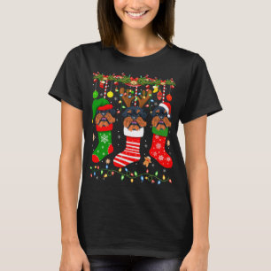 Brussels Griffon Dog in Christmas Socks Lights Xma T-Shirt