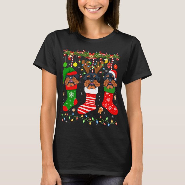 Brussels Griffon Dog in Christmas Socks Lights Xma T-Shirt (Vorderseite)
